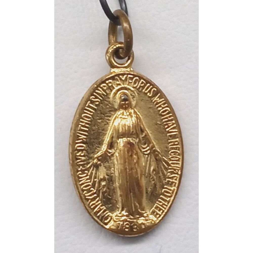 Catholic Miraculous Medal Religious Oval Pendant Gold Tone Metal Small Vintage